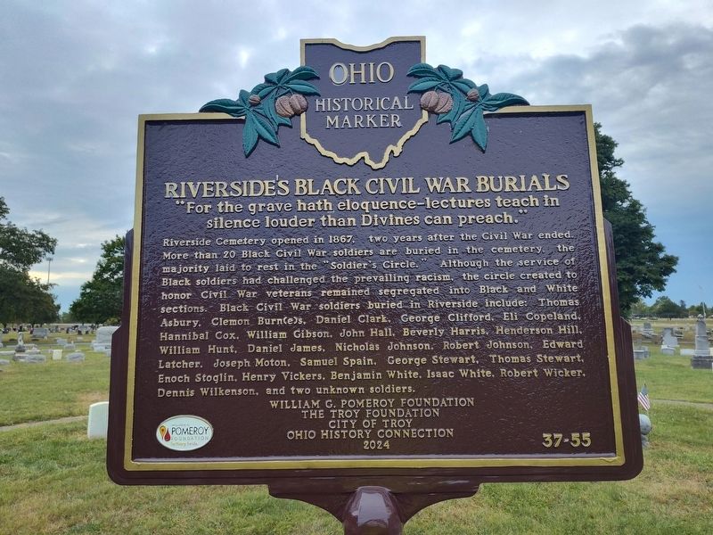 Riverside's Black Civil War Burials / Ohio's Black Civil War Soldier's Marker. Click for full size. Riverside's Black Civil War Burials / Ohio's Black Civil War Soldier's Marker image. Click for full size.