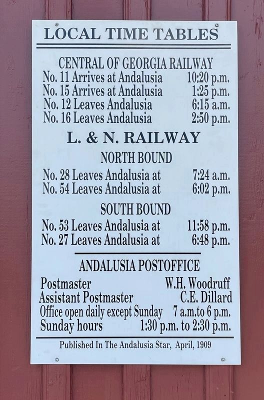 Historical Andalusia railway time table. image. Click for full size.