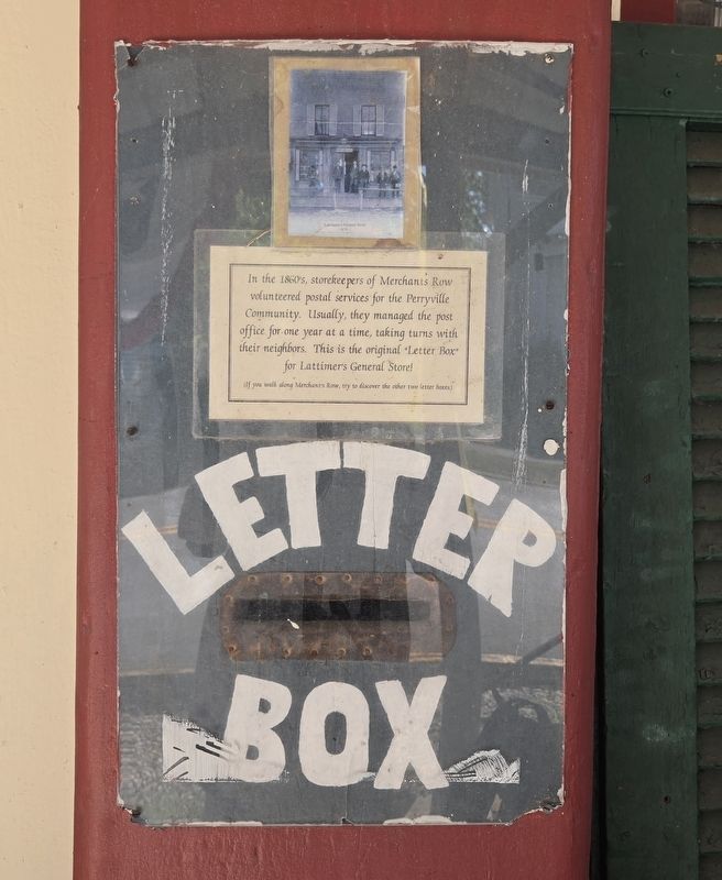 Full view of Letter Box Marker. Note the photo of the Post Office at Lattimere's General Store, 1879. Click for full size. Full view of Letter Box Marker. Note the photo of the Post Office at Lattimere's General Store, 1879 image. Click for full size.