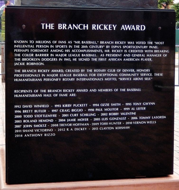 The Branch Rickey Award Marker image. Click for full size.