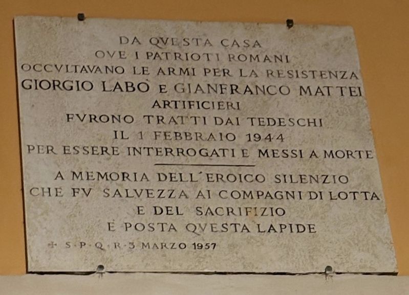 Giorgio Labo and Gianfranco Mattei Marker. Click for full size. Giorgio Labo and Gianfranco Mattei Marker image. Click for full size.