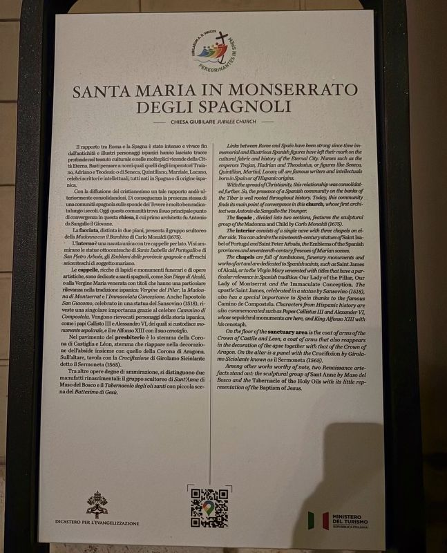 Santa Maria in Monserrato degli Spagnoli / Church of Holy Mary in Monserrat of the Spaniards Marker. Click for full size. Santa Maria in Monserrato degli Spagnoli / Church of Holy Mary in Monserrat of the Spaniards Marker image. Click for full size.