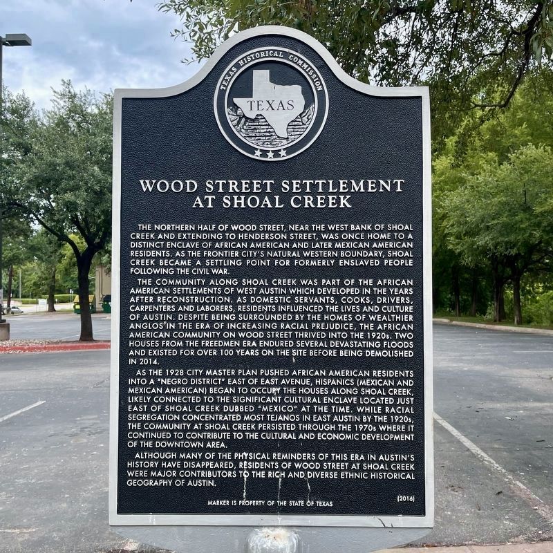 Wood Street Settlement at Shoal Creek Marker - New Location image. Click for full size.