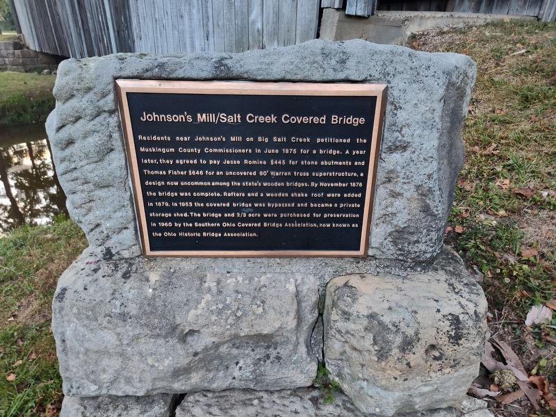 Johnson's Mill/Salt Creek Covered Bridge Marker. Click for full size. Johnson's Mill/Salt Creek Covered Bridge Marker image. Click for full size.