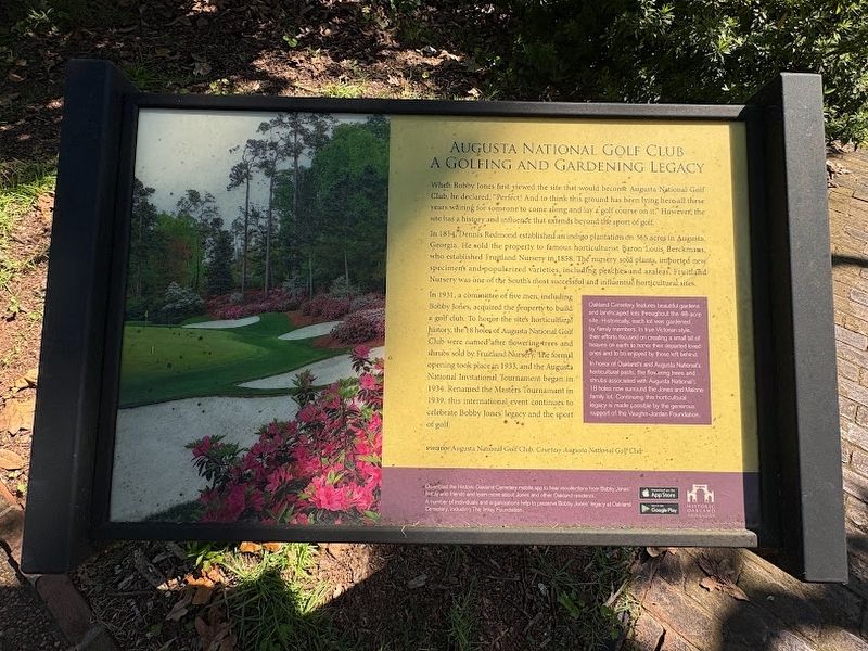 Augusta National Golf Club A Golfing and Gardening legacy Marker. Click for full size. Augusta National Golf Club A Golfing and Gardening legacy Marker image. Click for full size.
