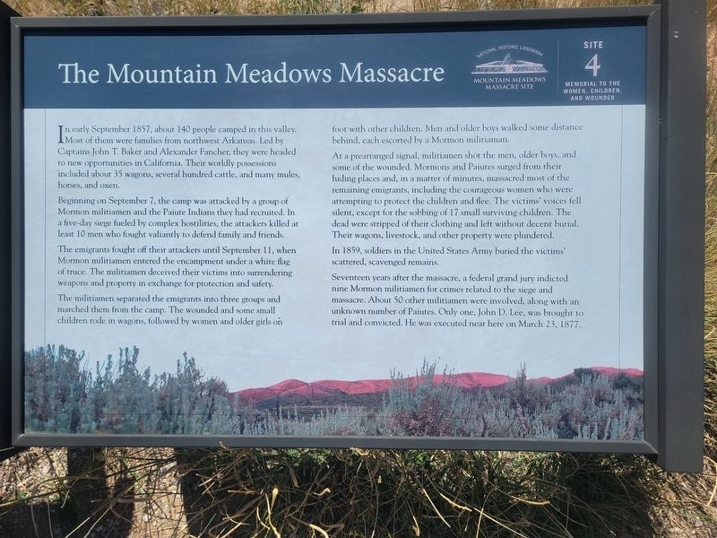 The Mountain Meadows Massacre Marker. Click for full size. The Mountain Meadows Massacre Marker image. Click for full size.