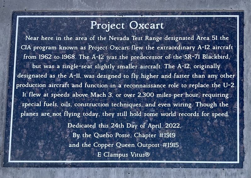 Project Oxcart Marker. Click for full size. Project Oxcart Marker image. Click for full size.