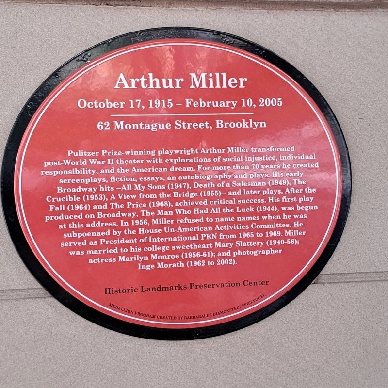 Arthur Miller Marker image. Click for full size.