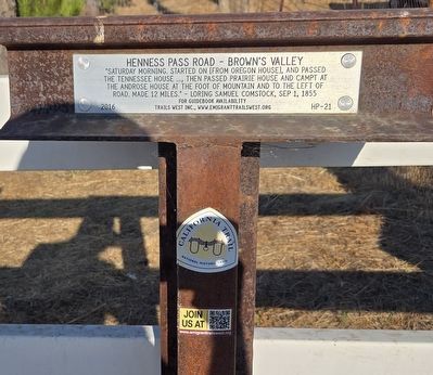 Henness Pass Road � Brown�s Valley Marker image. Click for full size.