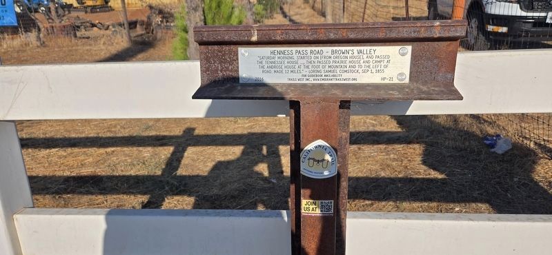 Henness Pass Road � Brown�s Valley Marker image. Click for full size.