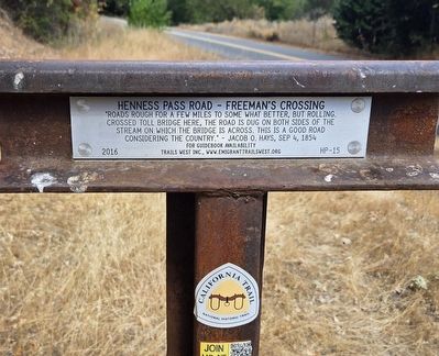 Henness Pass Road – Freeman’s Crossing Marker. Click for full size. Henness Pass Road – Freeman’s Crossing Marker image. Click for full size.