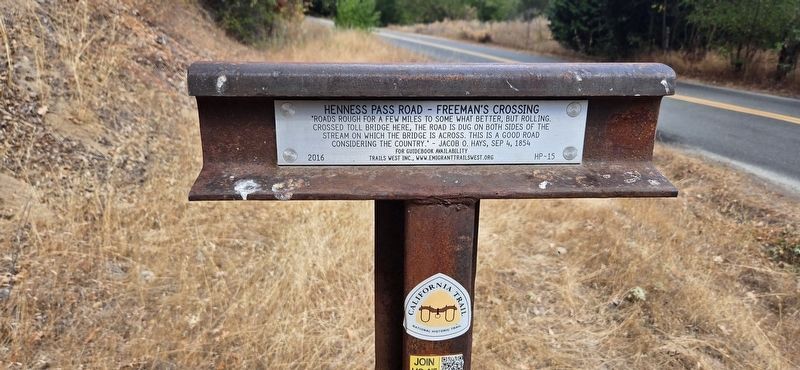 Henness Pass Road – Freeman’s Crossing Marker. Click for full size. Henness Pass Road – Freeman’s Crossing Marker image. Click for full size.
