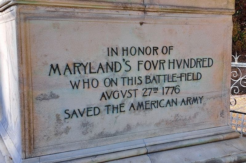 Monument to the Maryland 400 fighting in Gowanus. Click for full size. Monument to the Maryland 400 fighting in Gowanus image. Click for full size.