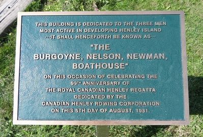 The Burgoyne, Nelson, Newman Boathouse - Marker. Click for full size. The Burgoyne, Nelson, Newman Boathouse - Marker image. Click for full size.