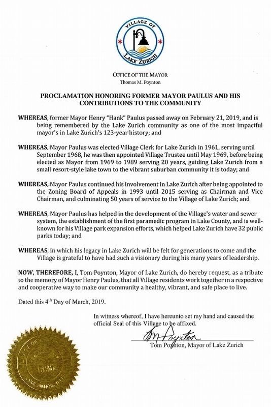 Proclamation Honoring Former Mayor Paulus and His Contributions to the Community.. Click for full size. Proclamation Honoring Former Mayor Paulus and His Contributions to the Community. image. Click for full size.