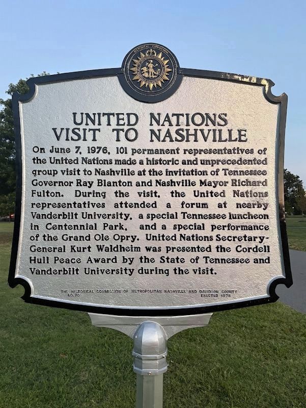United Nations Visit To Nashville Marker. Click for full size. United Nations Visit To Nashville Marker image. Click for full size.