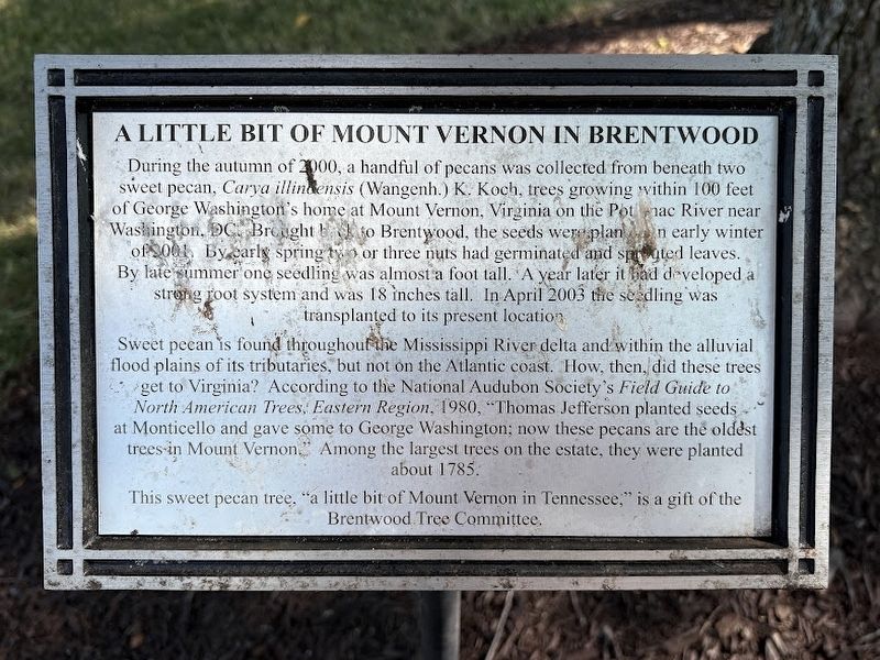 A Little Bit of Mount Vernon in Brentwood Marker. Click for full size. A Little Bit of Mount Vernon in Brentwood Marker image. Click for full size.