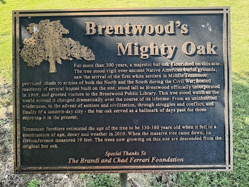 Brentwood's Mighty Oak Marker image. Click for full size.