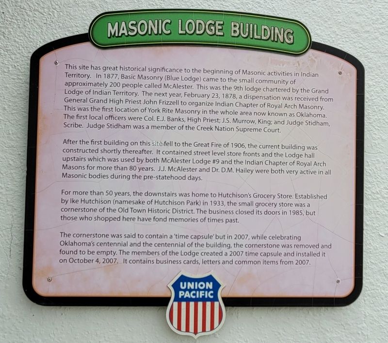 Masonic Lodge Building Marker. Click for full size. Masonic Lodge Building Marker image. Click for full size.