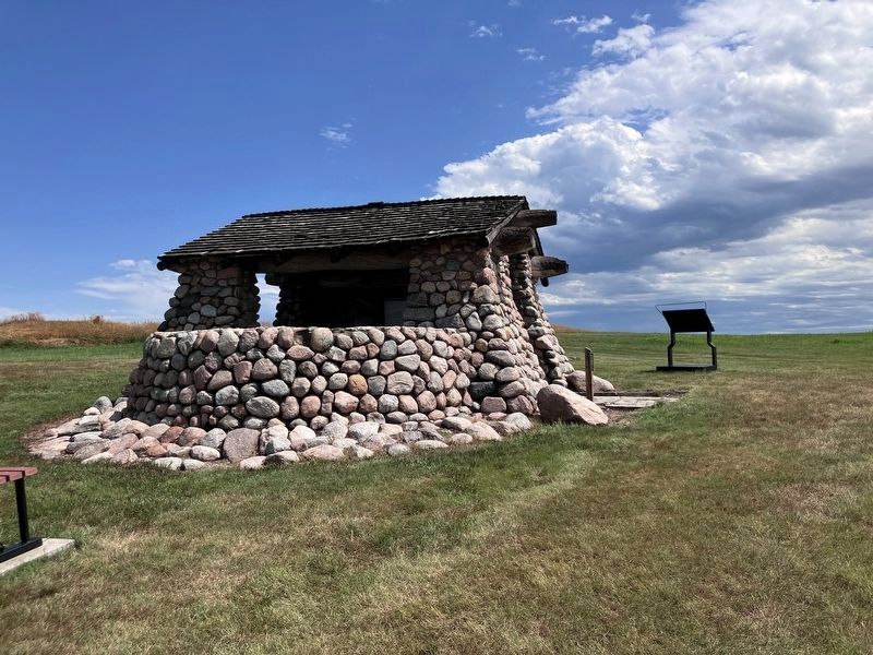Stone Shelter and Marker in the background. Click for full size. Stone Shelter and Marker in the background image. Click for full size.