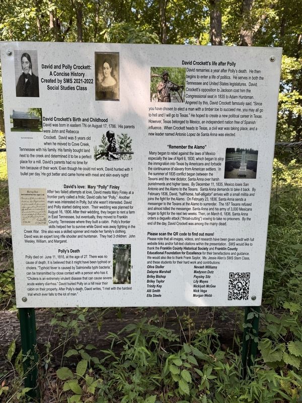 David and Polly Crockett: A Consise History Marker image. Click for full size.