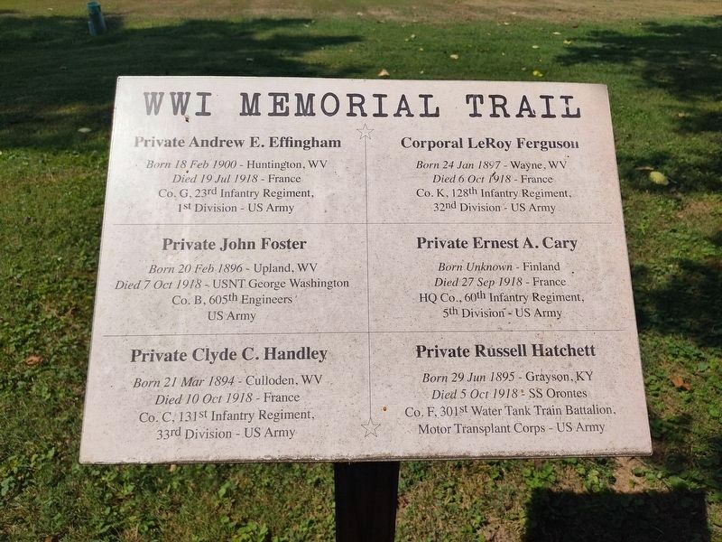 WWI Memorial Trail Marker. Click for full size. WWI Memorial Trail Marker image. Click for full size.