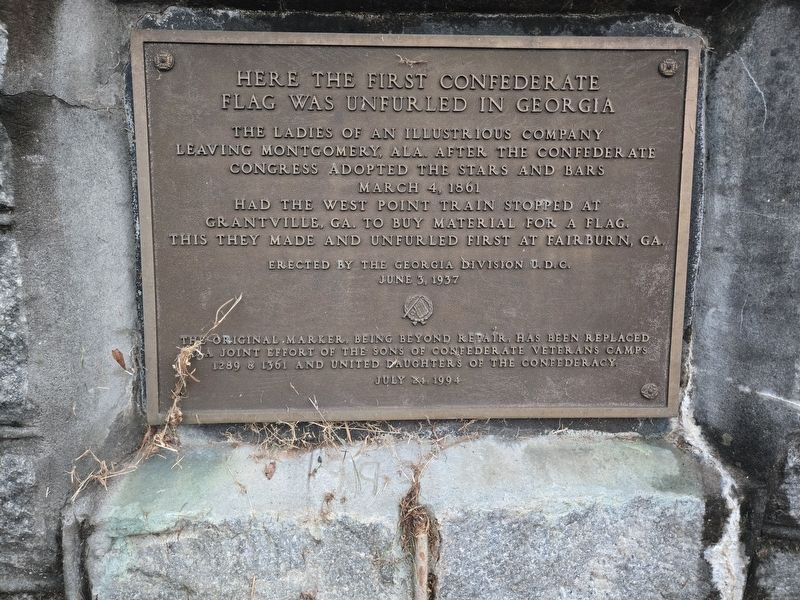 Here the First Confedereate Flag Was Unfurled in Georgia Marker. Click for full size. Here the First Confedereate Flag Was Unfurled in Georgia Marker image. Click for full size.