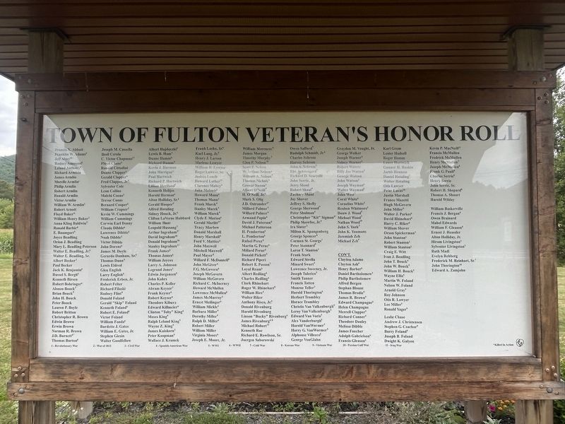 Town of Fulton Veteran's Honor Roll Marker. Click for full size. Town of Fulton Veteran's Honor Roll Marker image. Click for full size.