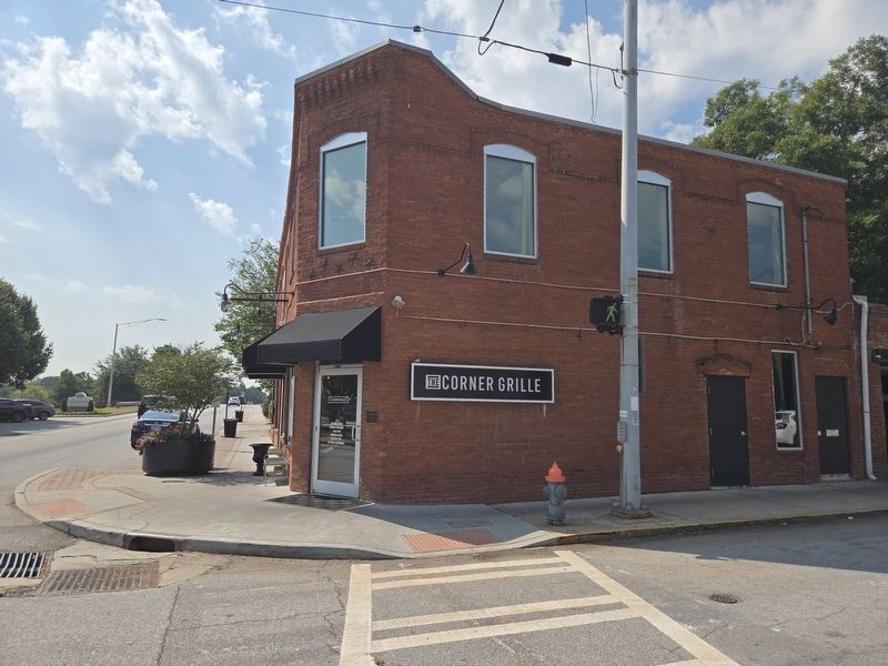 Corner Grille, original site of St John's Episcopal Church. Marker right of the entrance image. Click for full size.