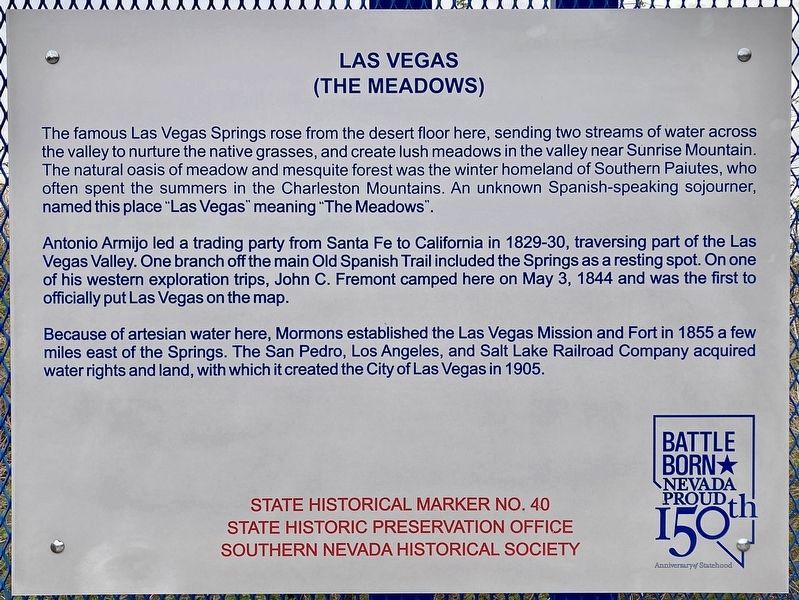 Las Vegas (The Meadows) Marker. Click for full size. Las Vegas (The Meadows) Marker image. Click for full size.