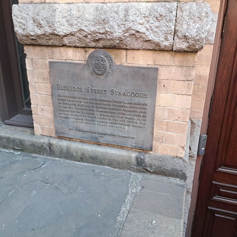The Eldridge Street Synagogue Marker. Click for full size. The Eldridge Street Synagogue Marker image. Click for full size.
