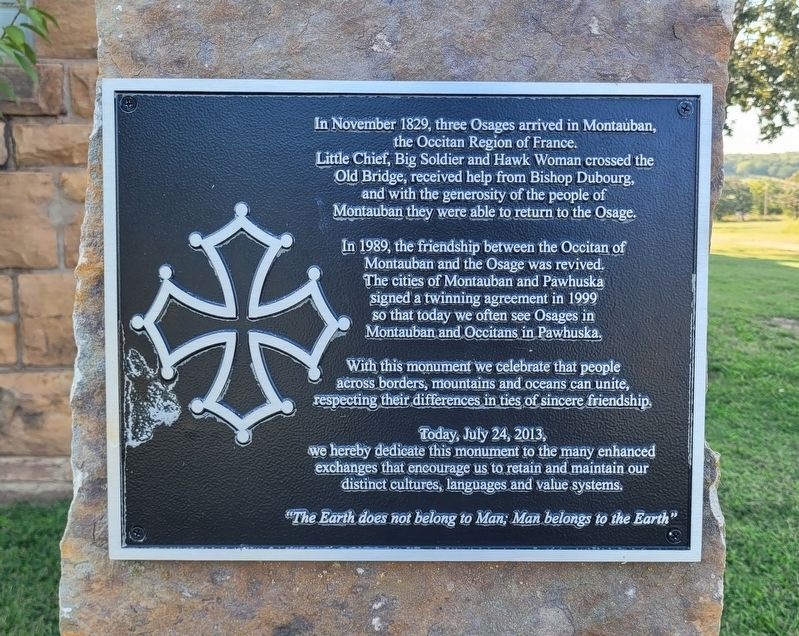 Friendship Between the Osage and the Occitan of Montauban Marker. Click for full size. Friendship Between the Osage and the Occitan of Montauban Marker image. Click for full size.