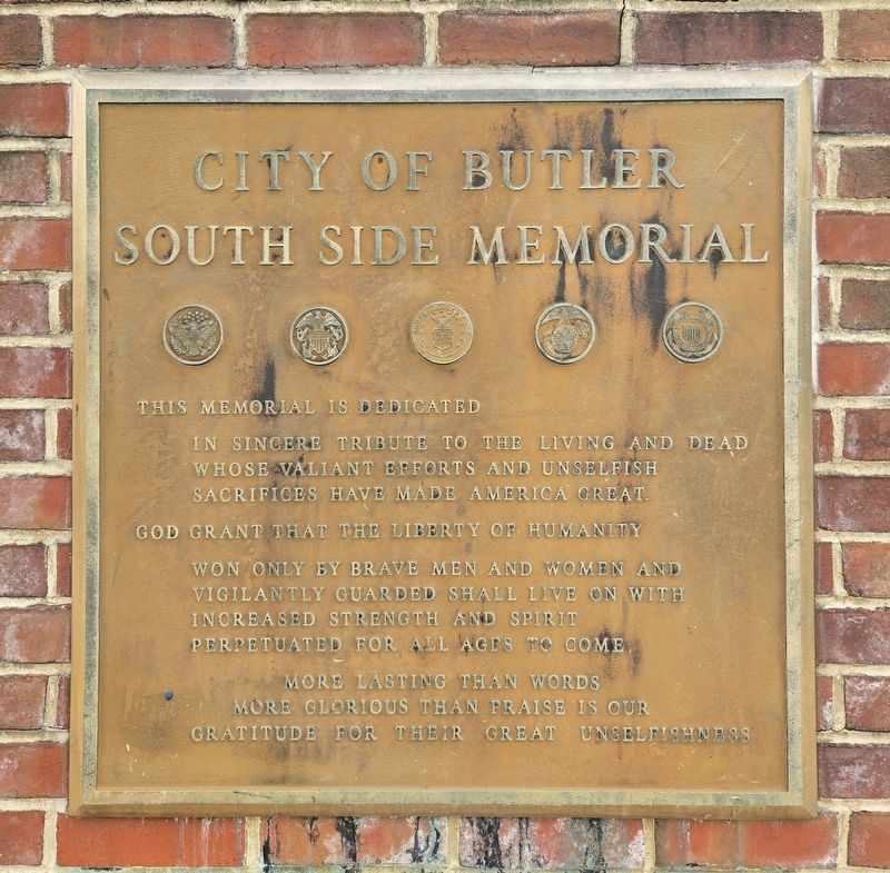 City of Butler South Side Memorial. Click for full size. City of Butler South Side Memorial image. Click for full size.