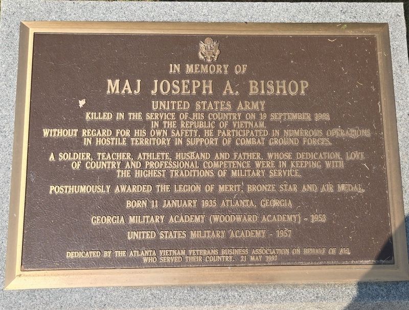 In Memory of Maj. Joseph A. Bishop Marker image. Click for full size.
