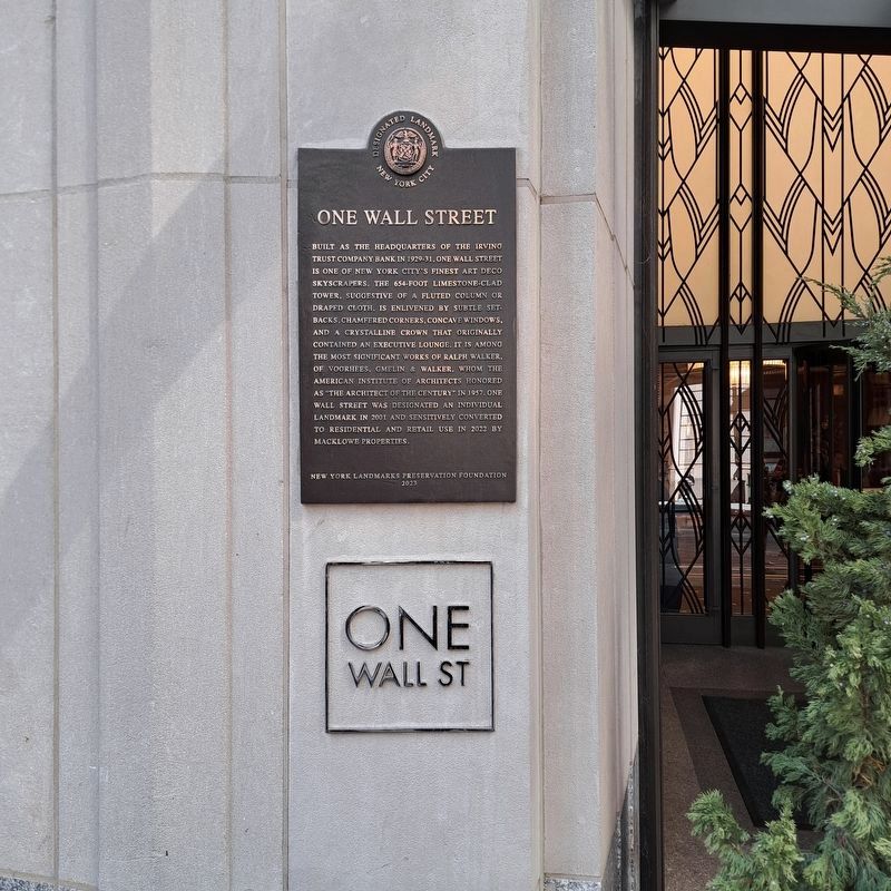 One Wall Street Marker. Click for full size. One Wall Street Marker image. Click for full size.