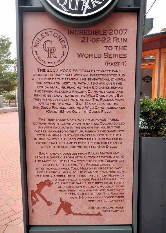 Incredible 2007 21-of-22 Run to the World Series Marker (<i>Part 1 south side</i>). Click for full size. Incredible 2007 21-of-22 Run to the World Series Marker (<i>Part 1 south side</i>) image. Click for full size.