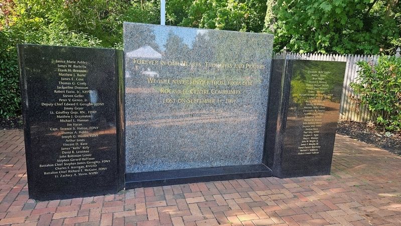 Rockville Centre September 11th Memorial Marker, Side One. Click for full size. Rockville Centre September 11th Memorial Marker, Side One image. Click for full size.