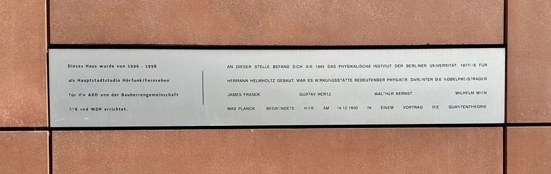 ARD Main Studio, Physics Institute Marker. Click for full size. ARD Main Studio, Physics Institute Marker image. Click for full size.