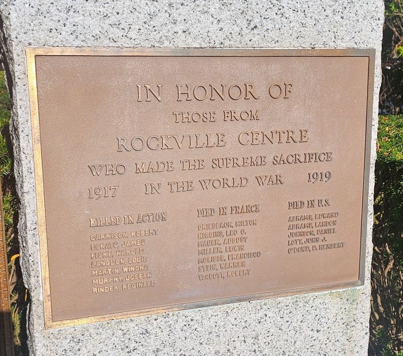 In Honor of Those from Rockville Centre Who Made the Supreme Sacrifice Marker. Click for full size. In Honor of Those from Rockville Centre Who Made the Supreme Sacrifice Marker image. Click for full size.