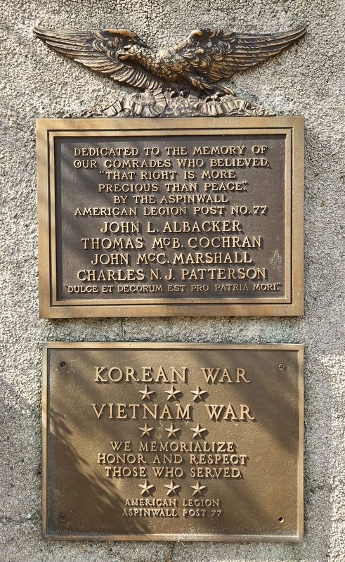 Aspinwall Veterans Memorial. Click for full size. Aspinwall Veterans Memorial image. Click for full size.