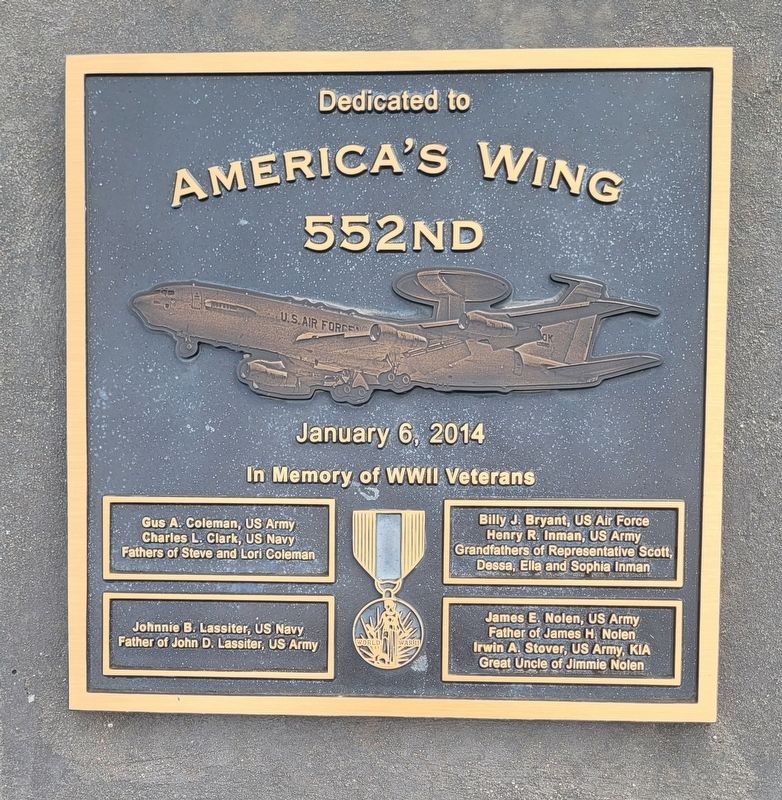 Dedicated to America's Wing 552nd Marker image. Click for full size.