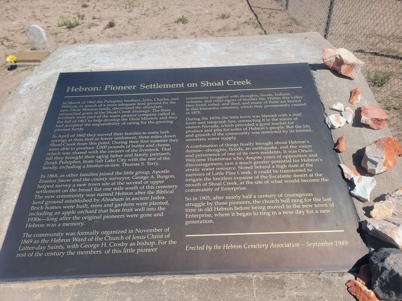 Hebron Pioneer Settlement on Shoal Creek Marker image. Click for full size.