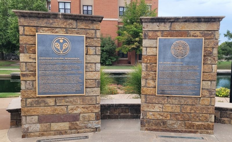 Oklahoma Statehood Marker (right marker). Click for full size. Oklahoma Statehood Marker (right marker) image. Click for full size.