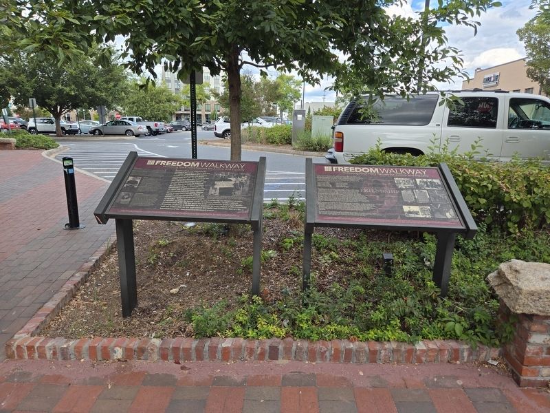 Freedom Walkway Marker on the left of the two markers in front parking lot image. Click for full size.