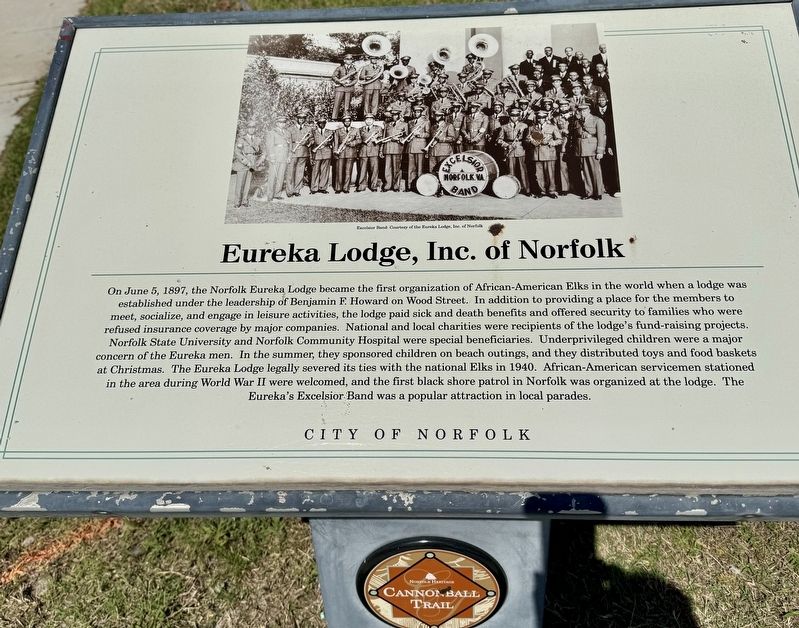 Eureka Lodge, Inc. of Norfolk Marker image. Click for full size.