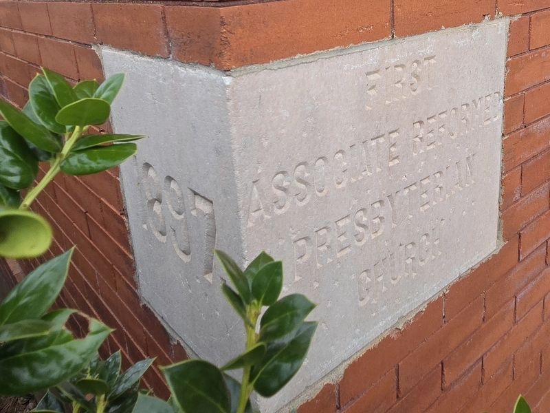 First Associate Reformed Presbyterian Church 1897 cornerstone. Click for full size. First Associate Reformed Presbyterian Church 1897 cornerstone image. Click for full size.