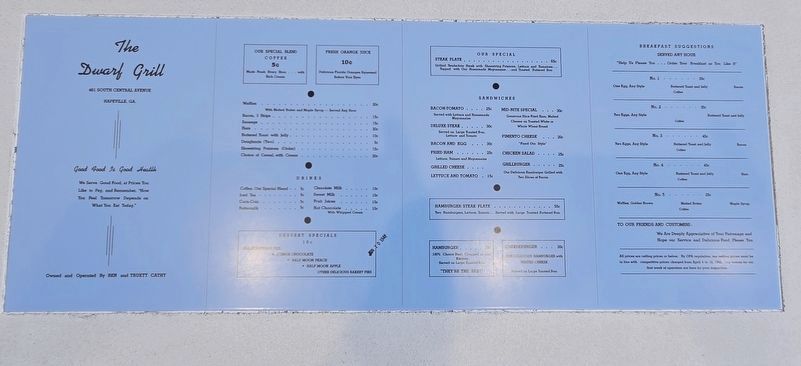 Original Dwarf Grill menus on the outdoor tables. Click for full size. Original Dwarf Grill menus on the outdoor tables image. Click for full size.