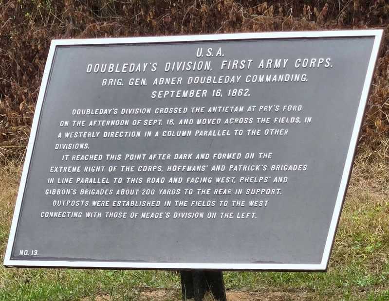 Doubleday's Division, First Army Corps. Marker. Click for full size. Doubleday's Division, First Army Corps. Marker image. Click for full size.