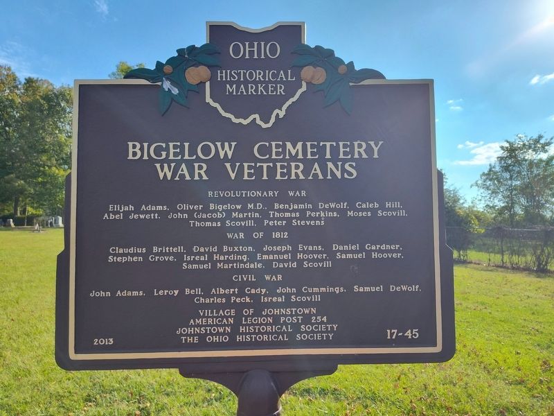 Bigelow Cemetery War Veterans side of marker image. Click for full size.
