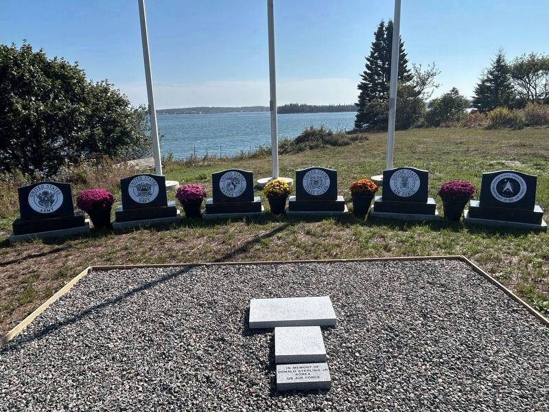 Military Monuments Behind the Town of Jonesport Marker. Click for full size. Military Monuments Behind the Town of Jonesport Marker image. Click for full size.